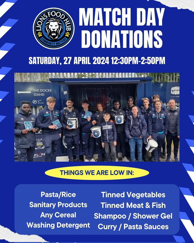 Our last match day donations of the season on the 27th April. If you can donate anything at all to help us through the next 3 months please do we truly appreciate all the support we get 💙🦁