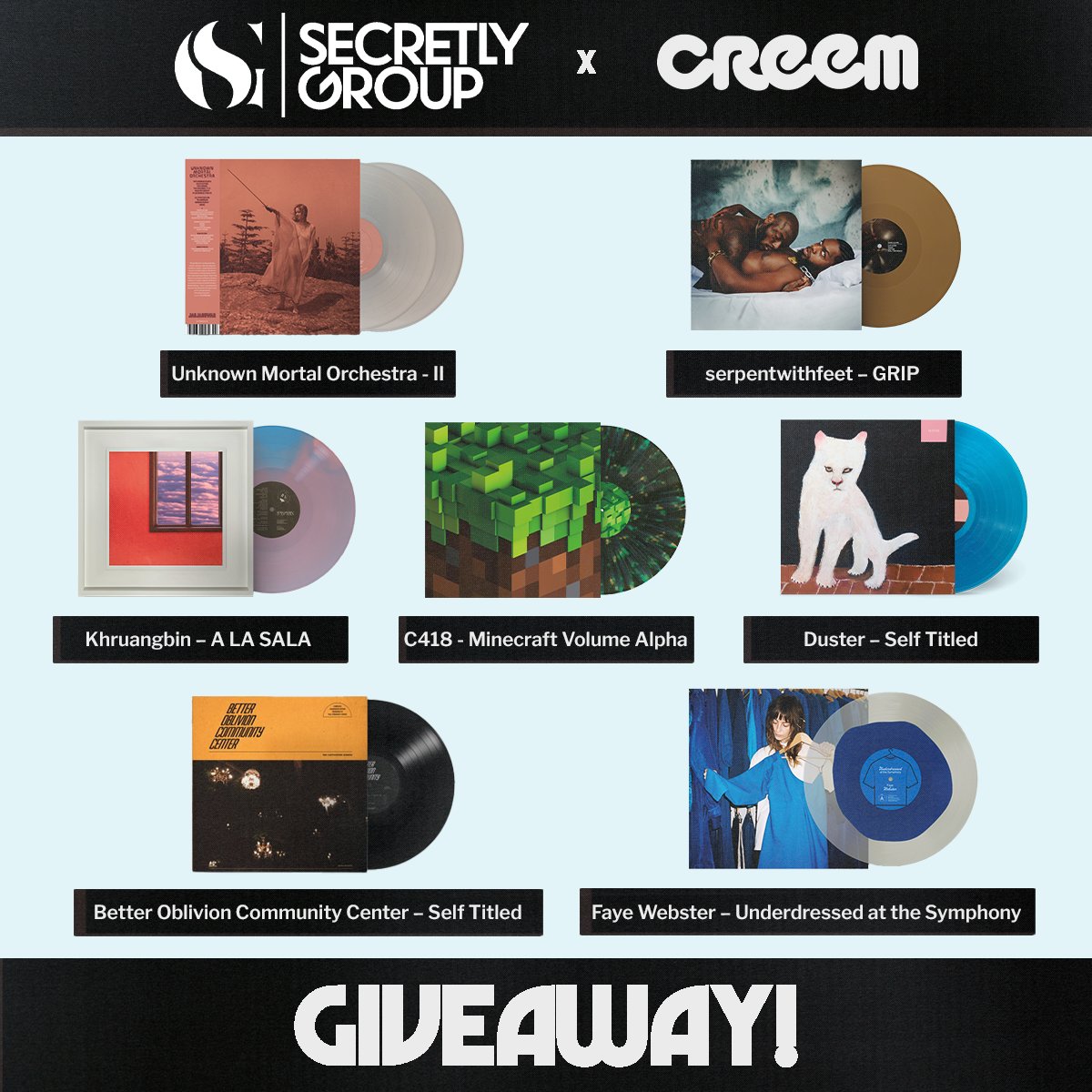 In honor of their No New York, No L.A. issue this month, we're teaming up with @creemmag to give away prize packages that include new albums from Faye Webster and @serpentwithfeet ! Enter here for a chance to win one of these stellar records: creem.com/secretly