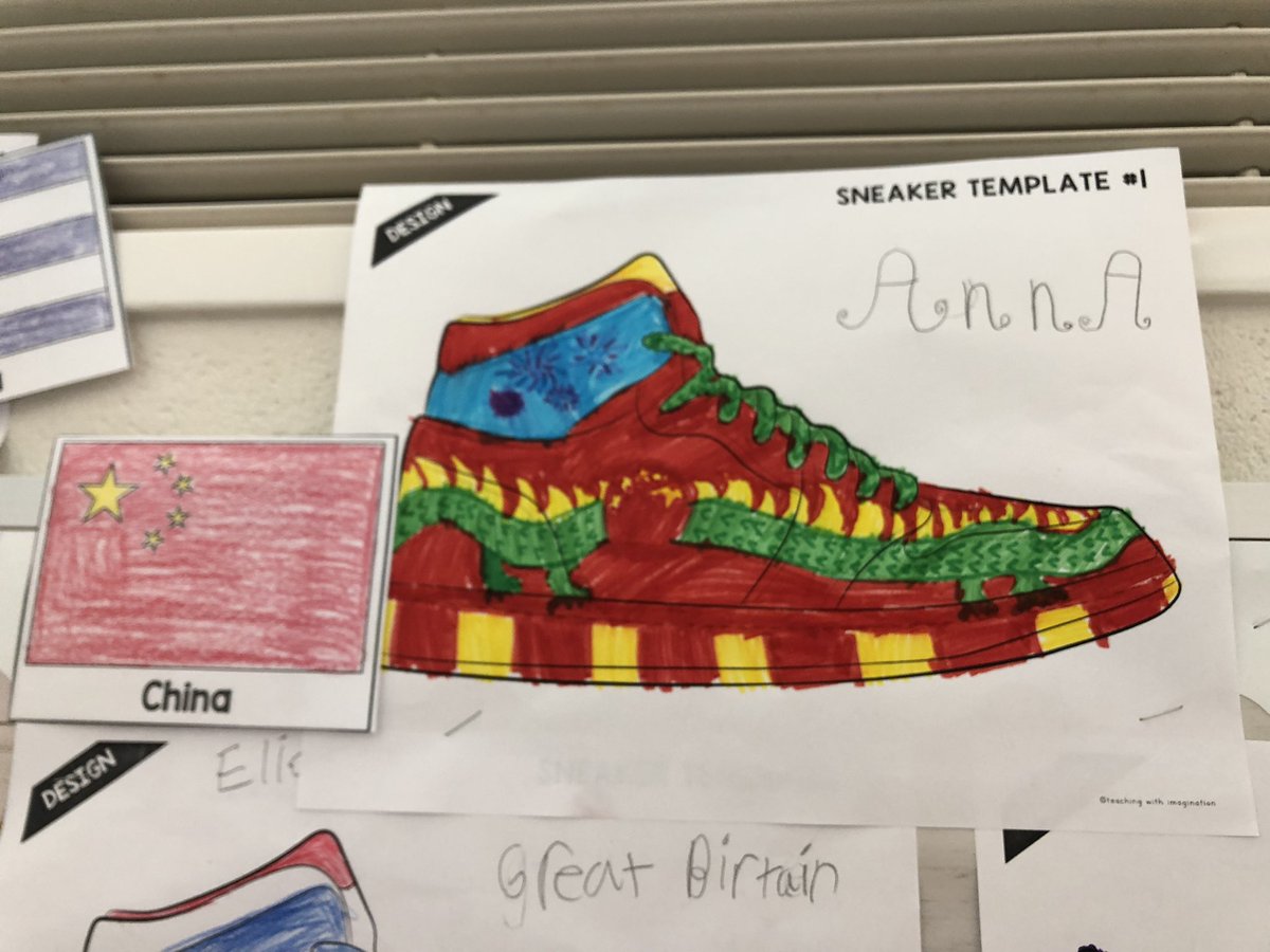 MsEmilyHine's tweet photo. Watch out Nike, Reebok, Adidas , Vans- 3rd graders are coming for your job.  Students studying for the Summer Olympics.  They had to represent their country in their first event.  @CumberlandCoAIG @newcenturypanda. Athletes in these counties check these out https://t.co/gwr7nuhD9J