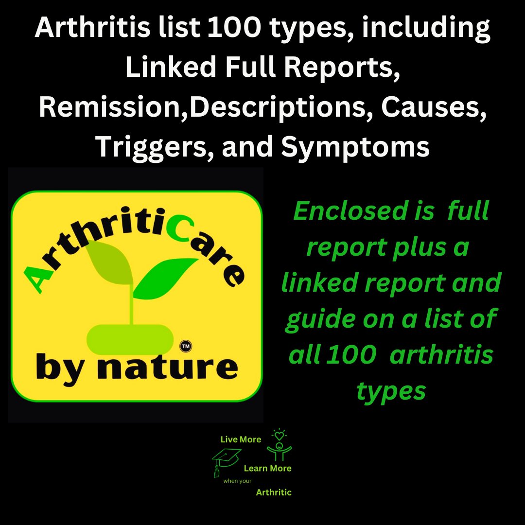 List of 100 different types of arthritis in order of inflection 

#arthritis
#arthritic
#arthriticpain
#arthriticpainrelief
#arthritiscare
#arthritisawareness
#arthritisremission

 -

arthriticare.co/arthritis-list…
