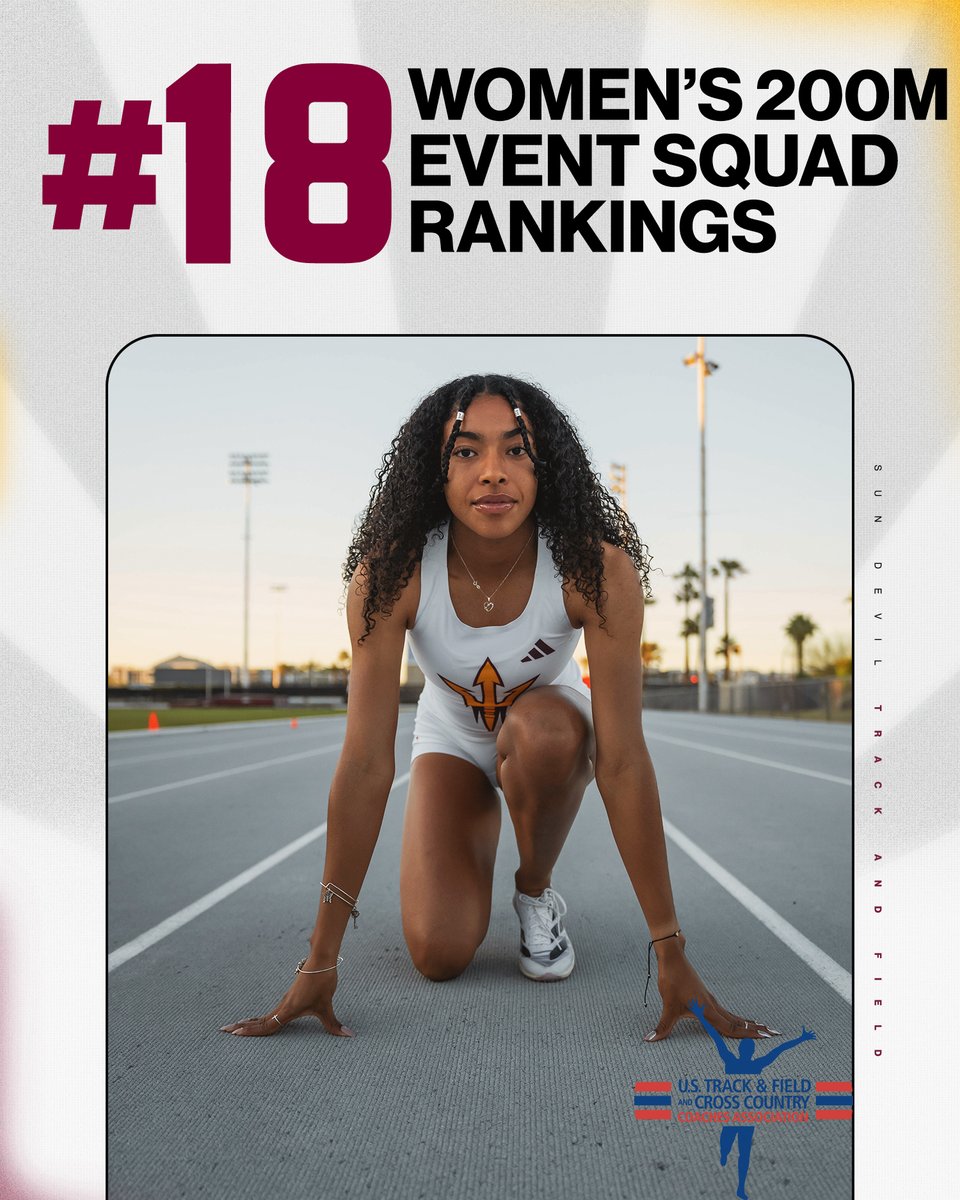 Updated @USTFCCCA rankings heading into the Mt. Sac Relays 💪 🔱 Two top-five event squads for Sun Devil Men 🔱 Sun Devil Men ranked No. 16 in the country 🔱 Sun Devil Women own No. 18 200m group in the nation