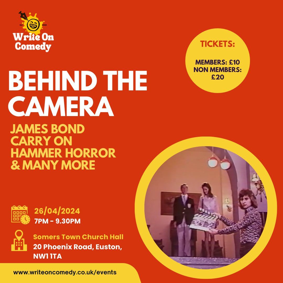 Calling all #jamesbond #carryon and #hammerhorror fans! Meet the chums behind the camera! Sharing never heard before stories and we’ve seen some of their own personal photos of their time on set - you’ll be in for a real treat! Book Here: eventbrite.co.uk/e/behind-the-c…