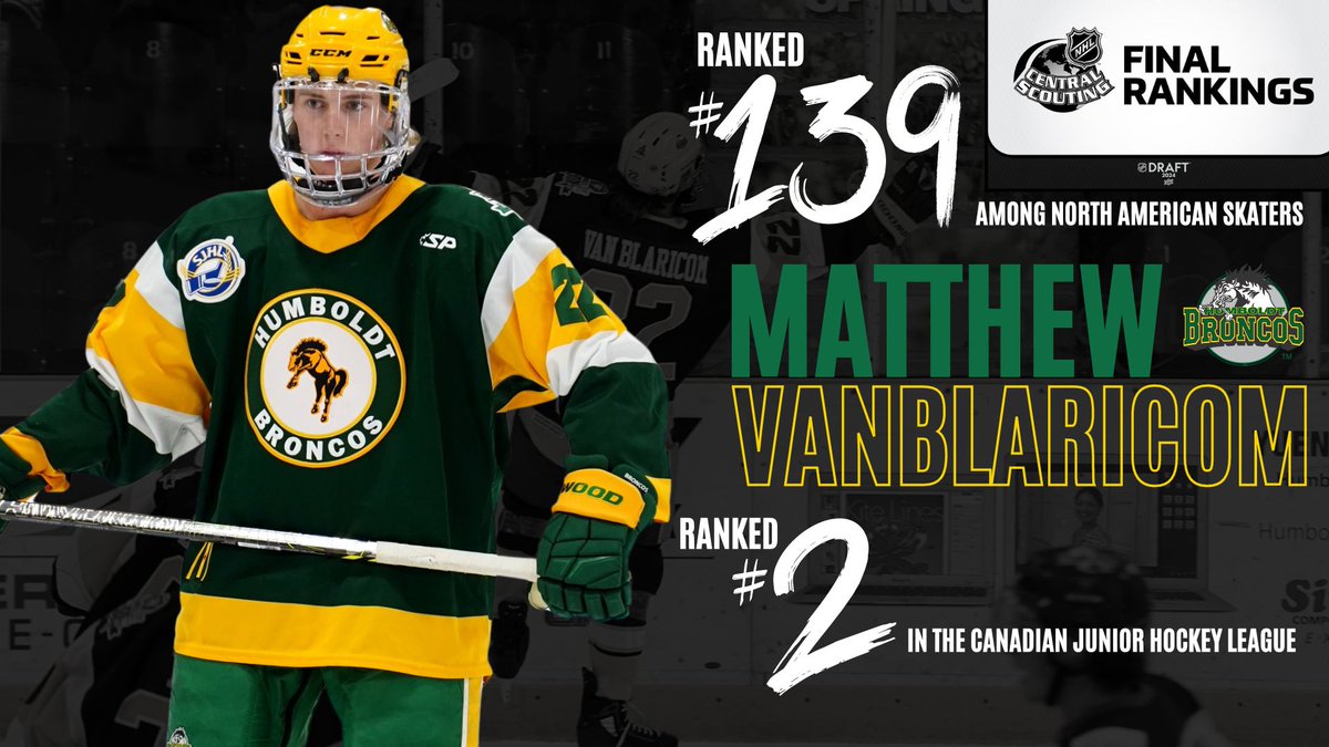 HOW ABOUT OUR GUY!! Matthew Van Blaricom is ranked #139 in the Final NHL Central Scouting Report! #2 ranked player in the CJHL Congratulations Matthew!
