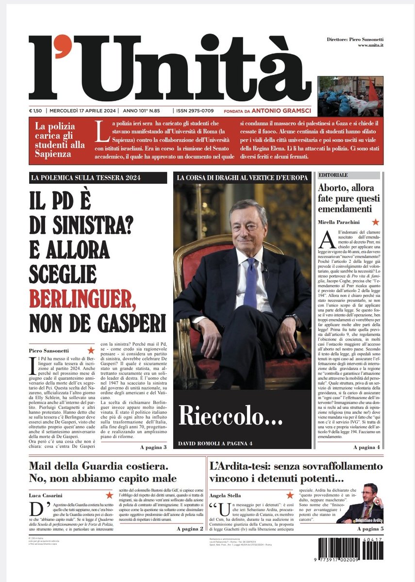 📰 La prima pagina dell’#Unità del #17aprile Abbonati subito: bit.ly/ABBONATI-SUBITO