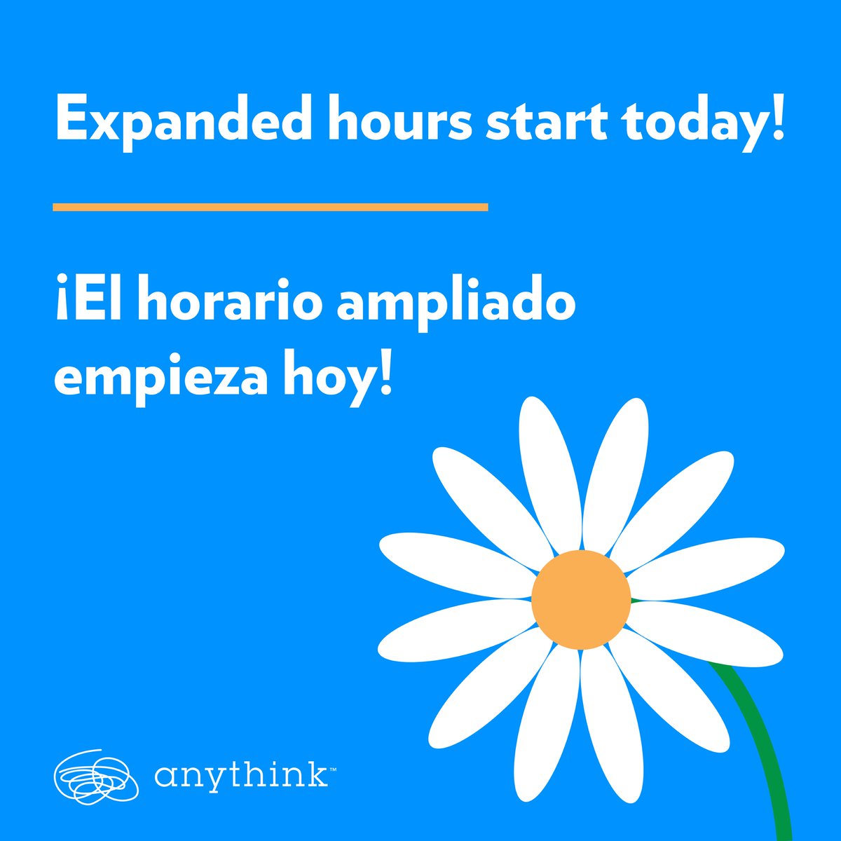 ilovemyanythink's tweet photo. 🌼Starting today, show up earlier and stay later at three Anythink branches!🌼

Come see us at Anythink Bennett, Commerce City and Perl Mack, Tues-Thurs, 9 am-7 pm, and Fri-Sat, 9 am-5 pm.

🌼A partir de hoy, llega antes y quédate hasta más tarde en tres sucursales de Anythink.🌼 https://t.co/dIdND4lTqf