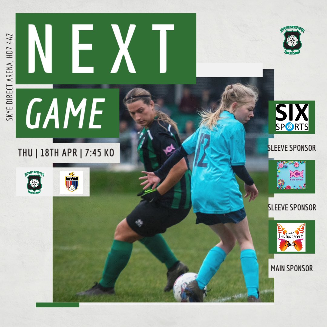 👀 NEXT GAME Thursday night under the lights! 📆 Thursday 18th April 2024 📍 Skye Direct Stadium, Golcar 🆚 @Hepworth_LFC ⏰ 7:45pm kick off. 🎟 FREE entry, All welcome. 🏆 @WRCWFL