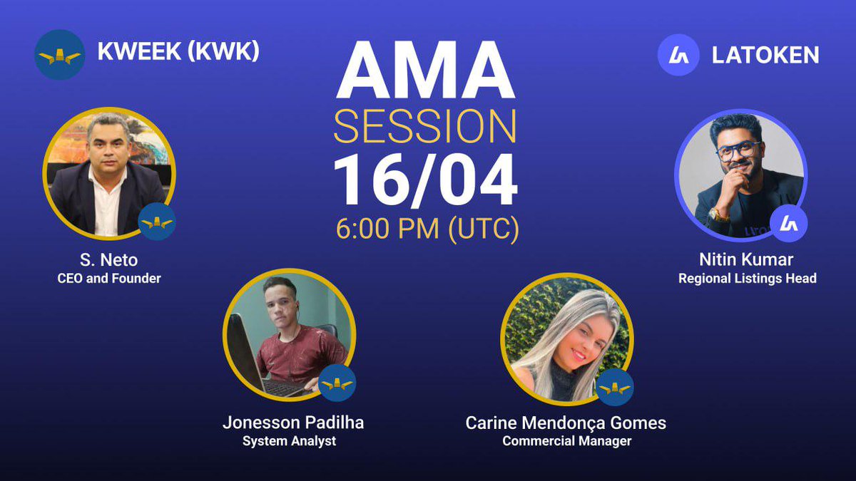 KweekCoin's tweet photo. 📢 Não perca a sessão AMA com o projeto KWEEK COIN (KWK) no LATOKEN. Será realizado hoje, 16 de abril, às 18h UTC

🔷 Site: https://t.co/DDHLML2MQ1

🔷 Telegrama: https: https://t.co/T7F3lCGCQq

🔷 Twitter: https://t.co/ThhL7mr8fW https://t.co/gx97US4mfF