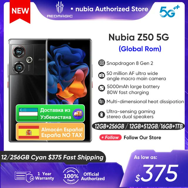 Buy Nubia Z50 here NubiaZ50 5G Global Rom 12GB RAM 256GB ROM 6.67 inch 144Hz Curved Flexible Display Snapdragon 8 Gen 2 Octa Core 50MP Dual Camer Original price: USD 546.15 Now price: USD 355.00 Click&Buy: s.click.aliexpress.com/e/_EISF6zn #NubiaZ50