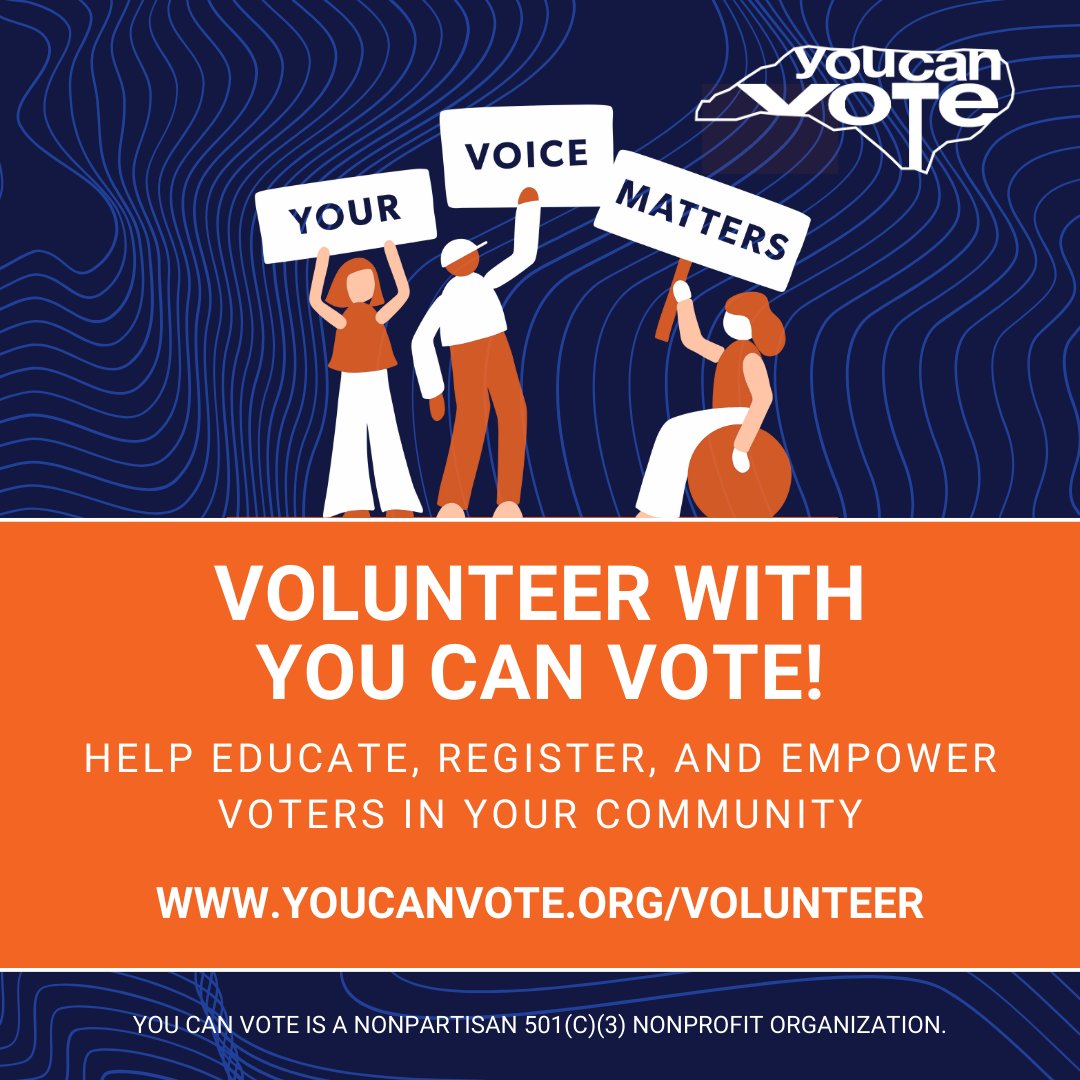 Help your community get educated, registered, and empowered to #Vote2024! Become a volunteer with us and learn how you can get North Carolina #VoteReady. Sign up here: youcanvote.org/volunteer.