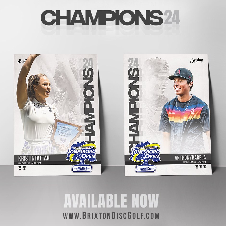 Champs are going to CHAMP. Kristin and AB take down Jonesboro and add another notch to their 2024 season. Commemorate the win by adding the official Champions Series cards to your collection today! #DiscGolf #DiscGolfCards #ChampionsSeries brixtondiscgolf.com/product/champi…