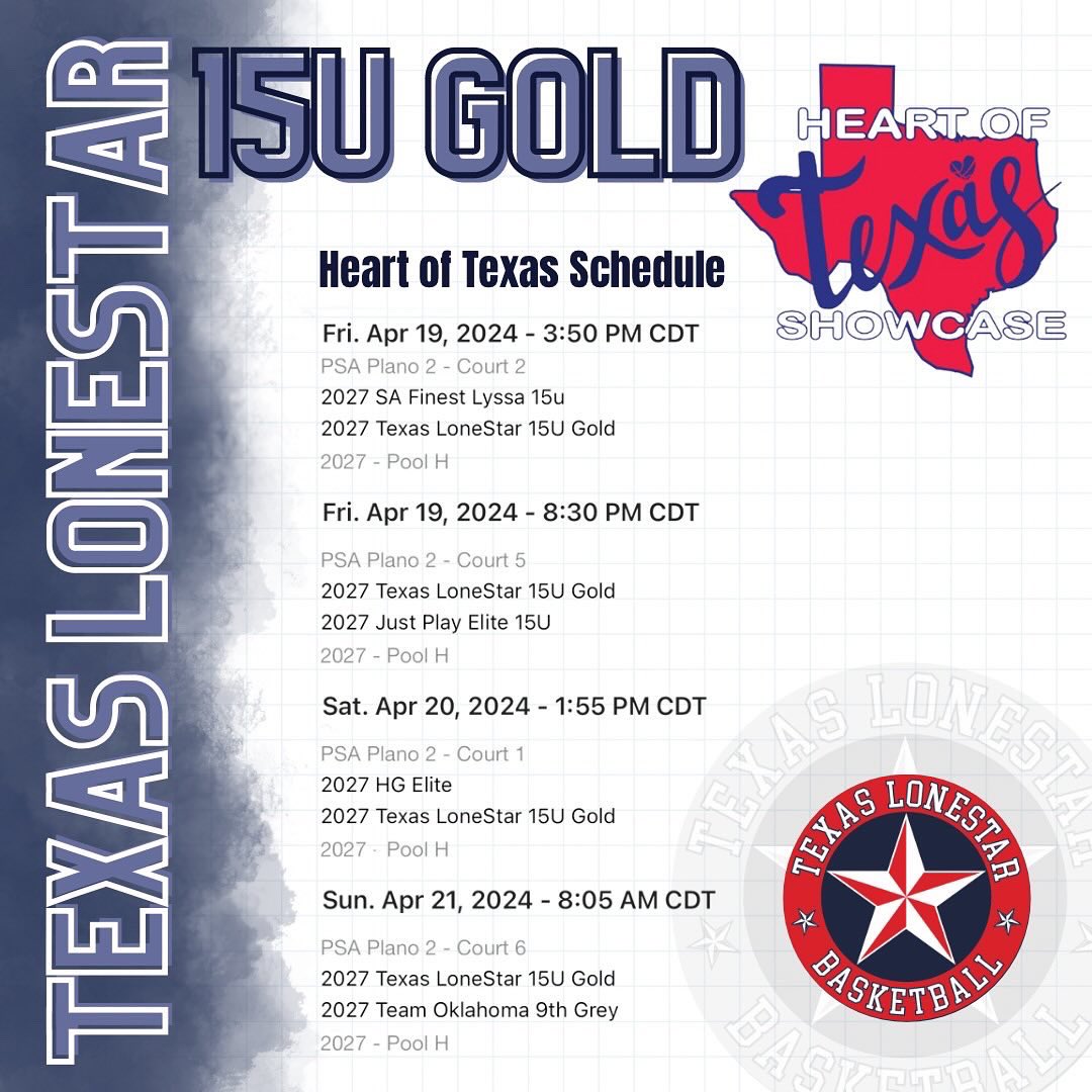 17U and 15U GOLD Schedules: Heart of Texas 🔥