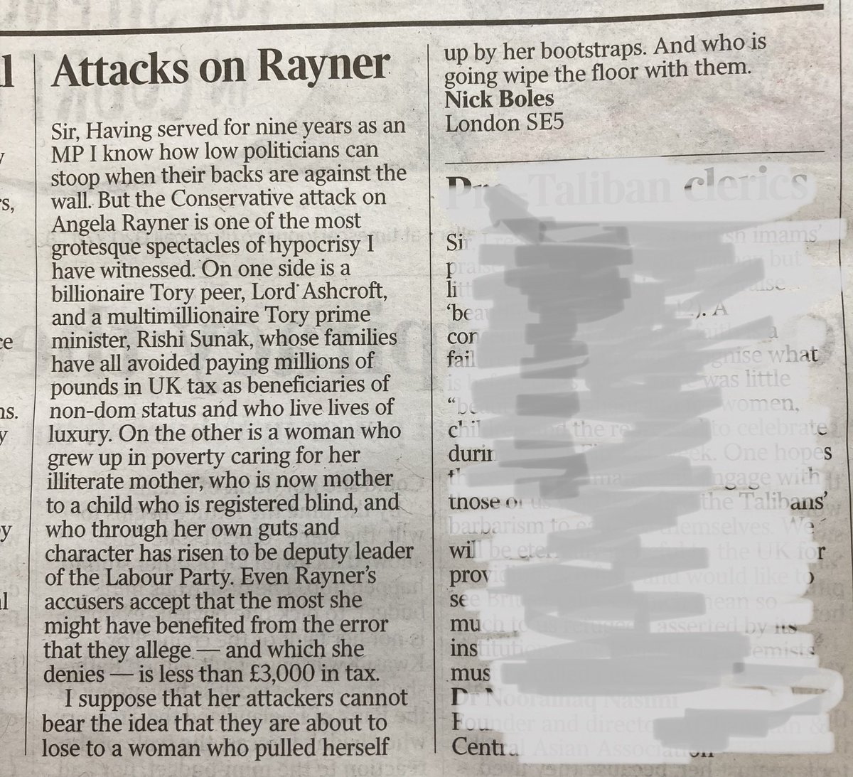 Nick Boles (remember, former #Tory MP) in a searing takedown of his colleagues attacks on Angela Rayner - & their own non-dom, tax avoiding hypocrisy in @thetimes letter 🔥🔥 #AngelaRayner #RishiSunak #C4News