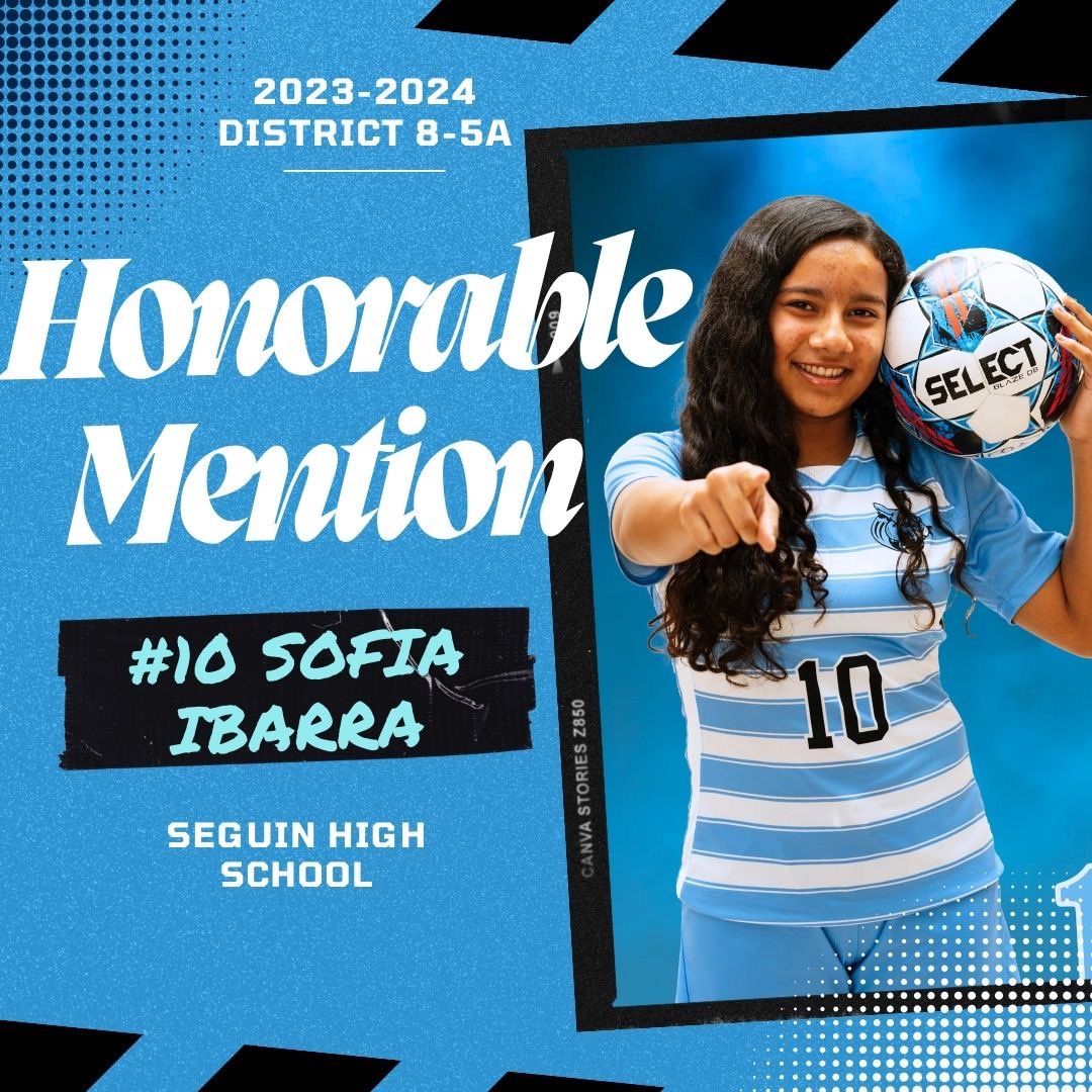 Congratulations to freshman, Sofia Ibarra for being named District 8-5A Honorable mention ⚽️💙🐾 @JuanSeguinHS @AISD_ATH