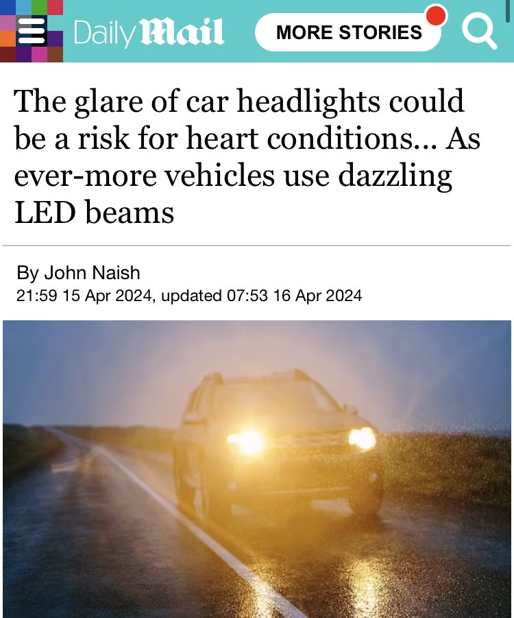 They can’t say the jab is causing heart issues, so it’s sunbathing, open blinds and now headlights that’s going to kill you. FFS just don’t drive at night on a Monday. They are creative I will give them that.