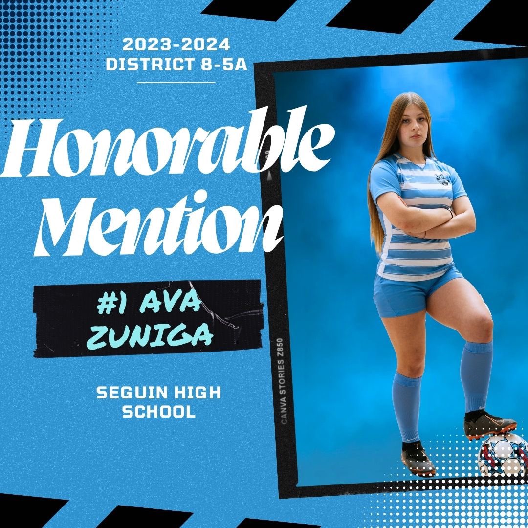 Congratulations to Ava Zuniga for being named District 8-5A Honorable mention ⚽️💙🐾 @JuanSeguinHS @AISD_ATH