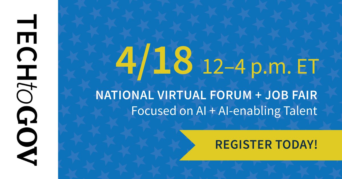 Don't miss the Tech to Gov National Forum & Job Fair on April 18 from 12 to 4 PM ET! If you're a senior-level expert looking to make a positive impact, connect with us & learn about civic tech. app.brazenconnect.com/a/the_volcker_… #TechToGov #USDS #CivicTech #TechForGood #AIJobs #Networking