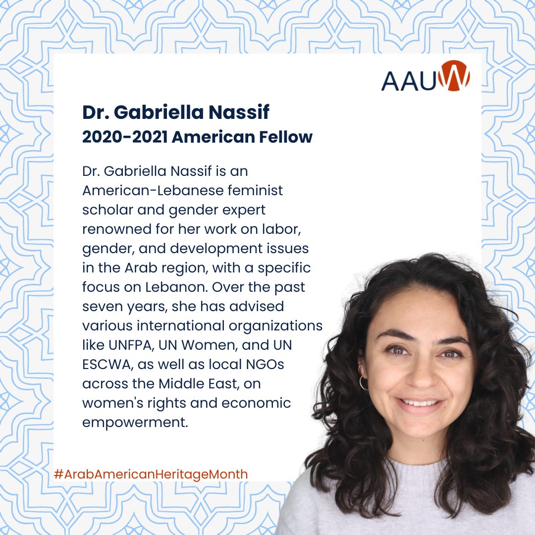 Honoring #ArabAmericanHeritageMonth, we spotlight Dr. Gabriella Nassif, an Arab American feminist scholar championing gender equality. A political economy expert focused on labor, women's rights, and development in the Arab region, notably Lebanon, Dr. Nassif bridges cultures as