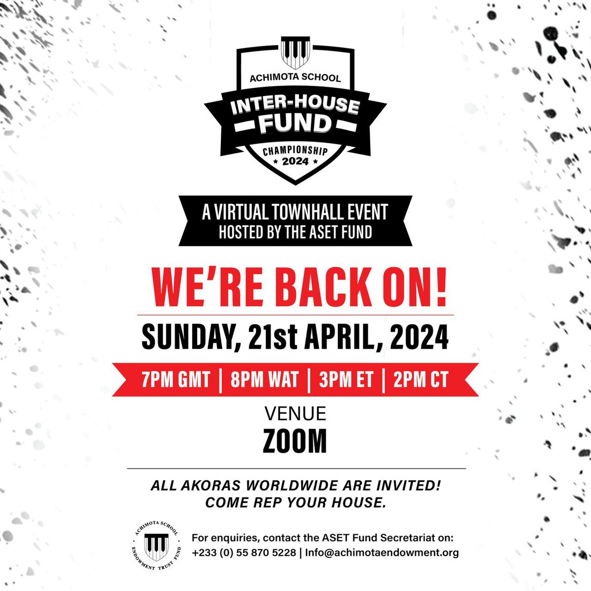 AchimotaSchool's tweet photo. ❗️IT'S HAPPENING ❗️ The gathering of ALL AKORAS across the world for the biggest virtual town hall event yet is happening on Sunday 21st April, 2024 at 7pm GMT! Akora, come rep your house! Stay tuned for the meeting link!
#AchimotaSchool #ASETFund #InterHouseCompetition #Akora https://t.co/fywwbJyoZ9