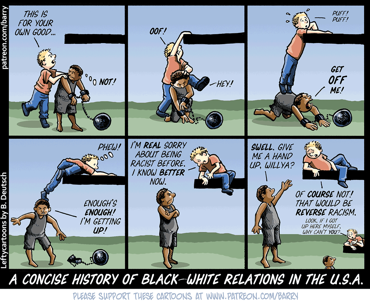 A Concise History of Black/White Relations in the USA

#policartoon