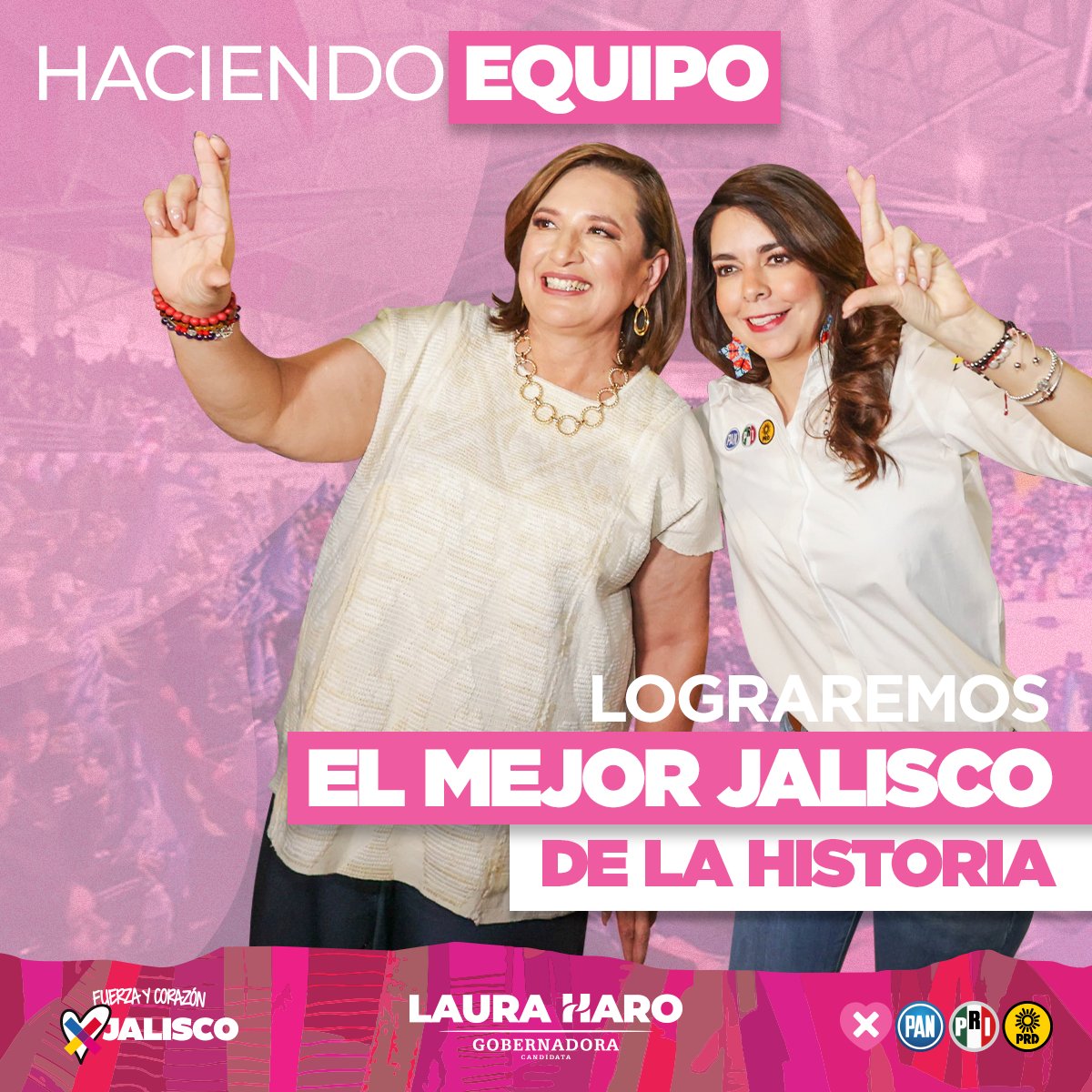 ¡Bienvenida a Jalisco @XochitlGalvez! Es tiempo de mujeres. Vamos de la mano #PorUnJaliscoSeguro y un #MxSinMiedo. #LauraGobernadora
