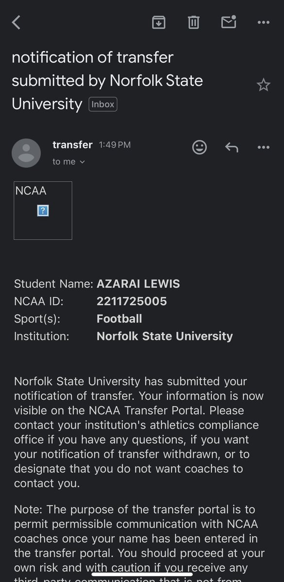 Officially in the portal, Thank you Norfolk State University!