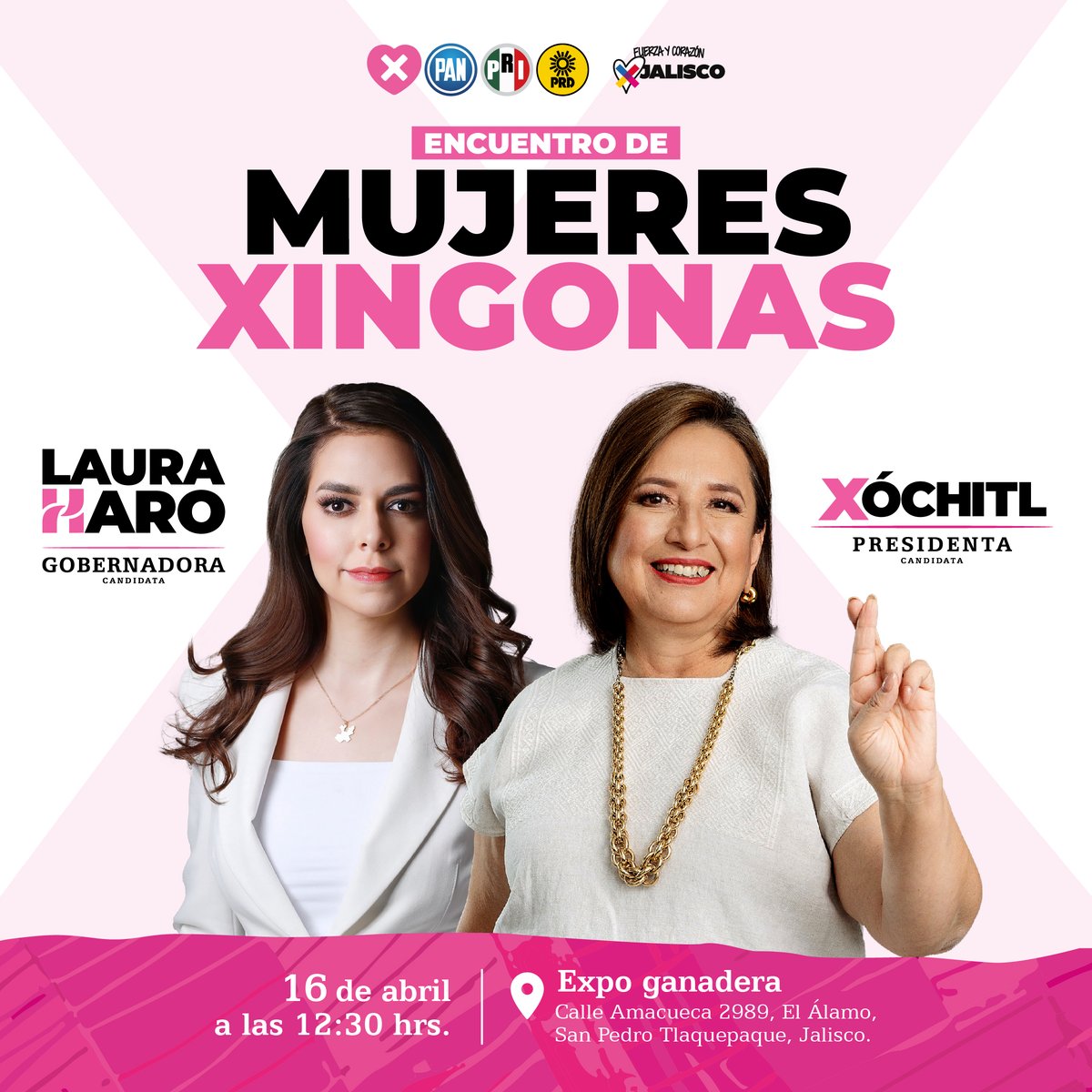 Muy contenta de acompañar el día de hoy a la mujer que será la primera presidenta de México y transformará la realidad de millones de familias, @XochitlGalvez. Nos vemos en la Expo Ganadera para el encuentro de #MujeresXingonas. #PorUnJaliscoSeguro #LauraGobernadora
