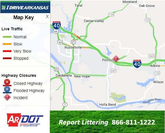 Pope Co: (UPDATE) I-40 WB Exit 88 remains partially blocked due to a stalled vehicle in Pottsville.  Monitor at IDriveArkansas.com.  #artraffic #nwatraffic 
 twitter.com/IDriveArkansas…