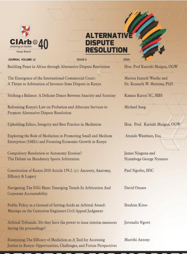 WambareL's tweet photo. Elated to have authored a document published in the ADR journal titled Exploring the Role of Mediation in Promoting Small and Medium Enterprises (SMEs) and Fostering Economic Growth. It's an honour to stand alongside the great Hon. Prof. Kariuki Muigua as my mentor amongst others https://t.co/nTeMnZfWCm