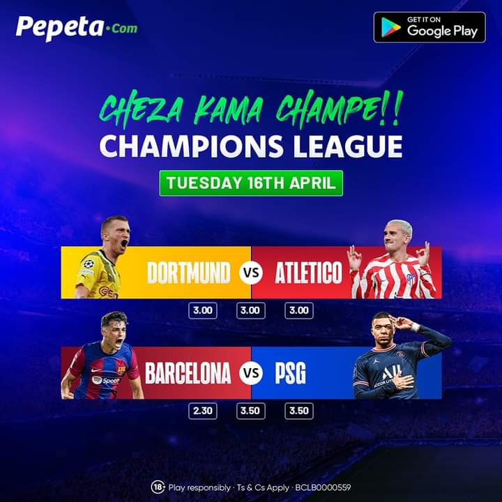 Barcelona vs PSG || 10:00pm, live on <a href="/radiomaisha/">Radio Maisha</a>  . Unasikiza ukiwa wapi mtu wangu?

Your Prediction? 

If you're tuned repost 🔄 

Enjoy BOOSTED ODDS only on Pepeta  pepeta.com/boosted-odds

 #HakunaKungoja