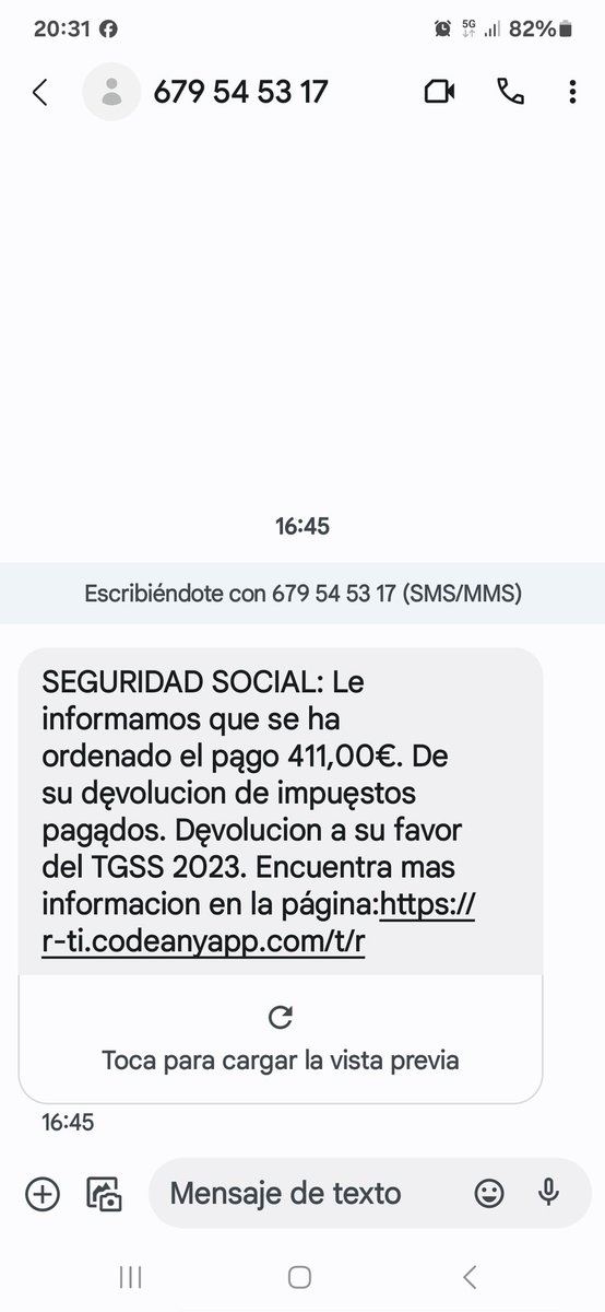 dosmilcero's tweet photo. @policia Buenas tardes. Recibido hoy por SMS. https://t.co/qynPOx1LTr