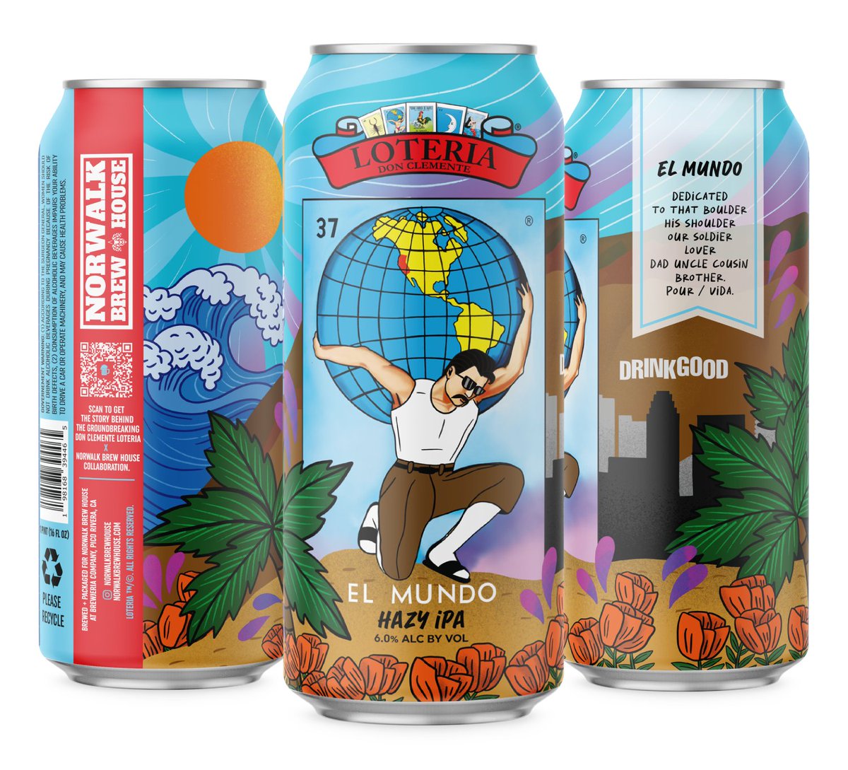 An homage to the West Coast & our love for our Mexican American culture.
El Mundo Hazy IPA is as colorful as the CA poppy & bold like the brown brothers who protect the hood.
From farmworkers to street vendors, we carry the weight of the world on our shoulders. Always down.