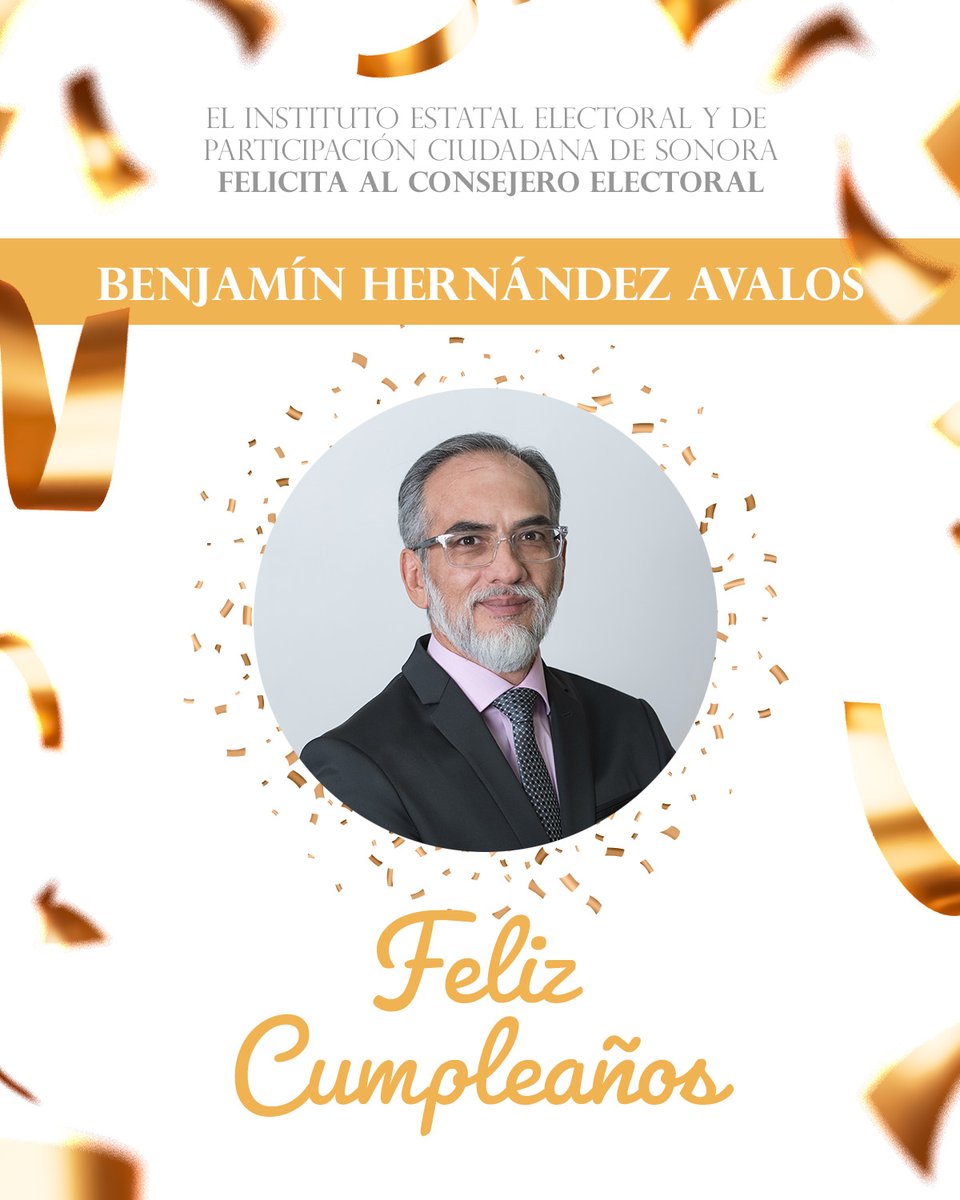 El personal del #IEESonora felicita por su cumpleaños al consejero electoral Benjamín Hernández Avalos. 

Deseamos que pase un gran día.🎉