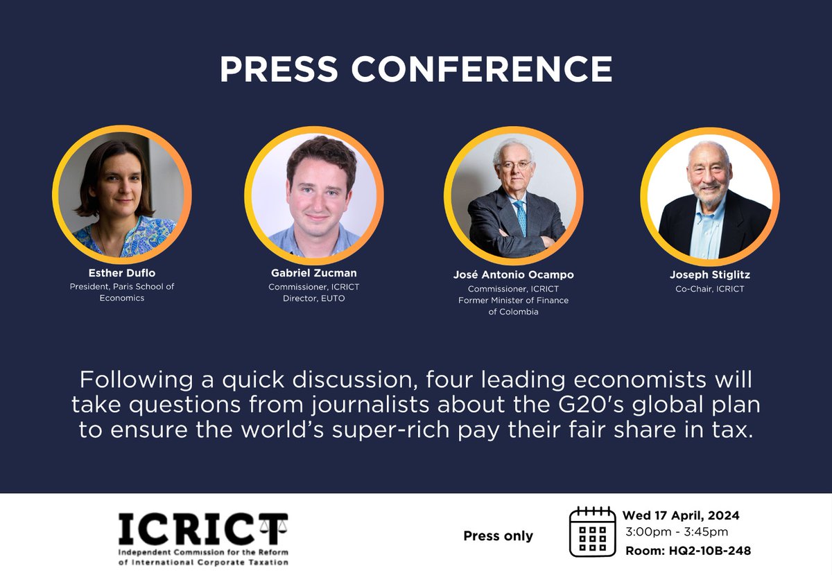 Second, for journalists in DC, please join us for an update of the state of play Why do we need a coordinated minimum tax on the super rich? How would it work? Who supports it, what are the next steps? 👇👇👇