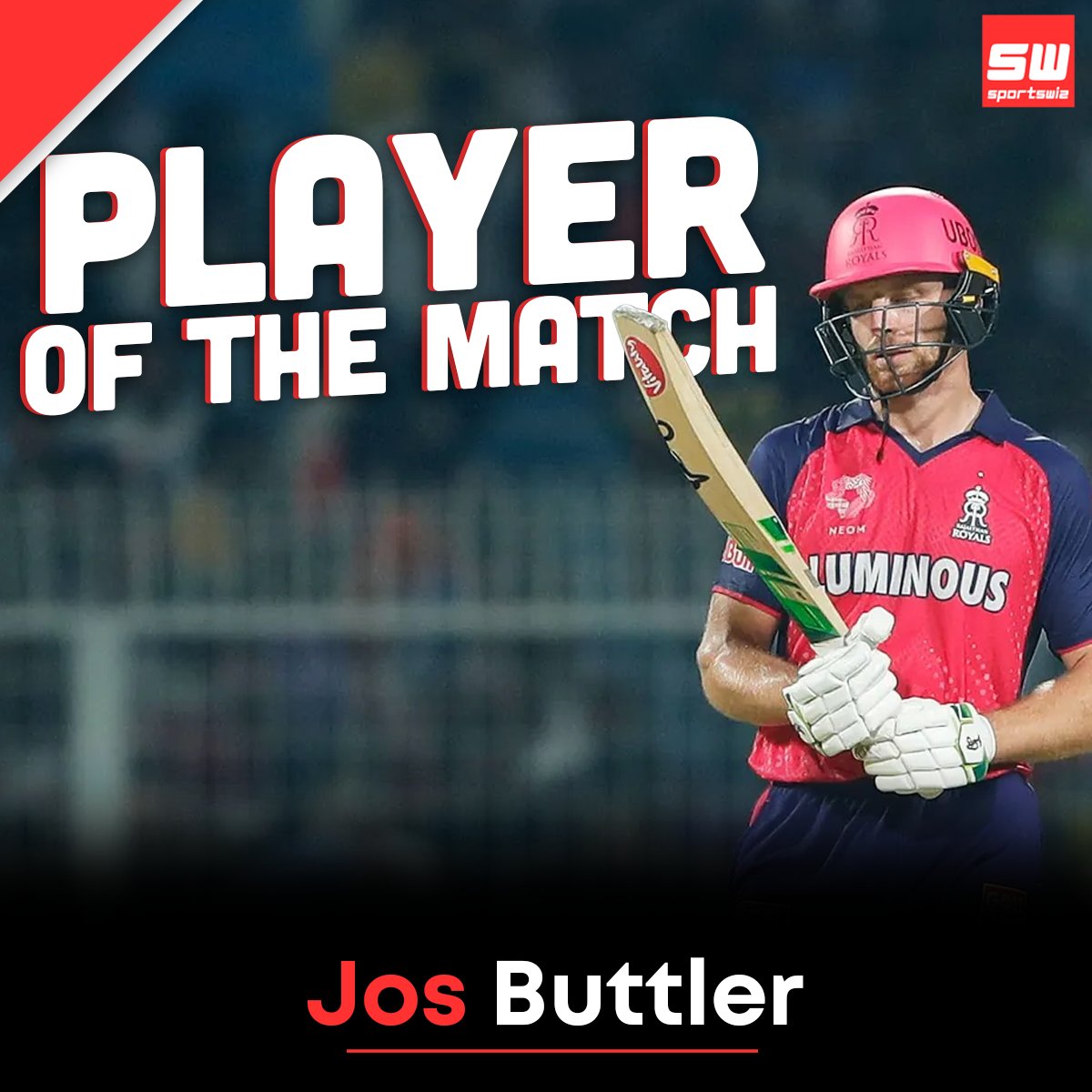 mysportswiz's tweet photo. Player Of The Match #josbuttler 
Incredible Run Chase by RR ft. Jos 💥📷<🫡

#josstheboss #RinkuSingh #MitchellStarc #AIR1 #YashasviJaiswal #KolkataKnightRiders #Century #RajasthanRoyals #KKRvRR #Powell #SunilNarine https://t.co/rbD4qwG7p0