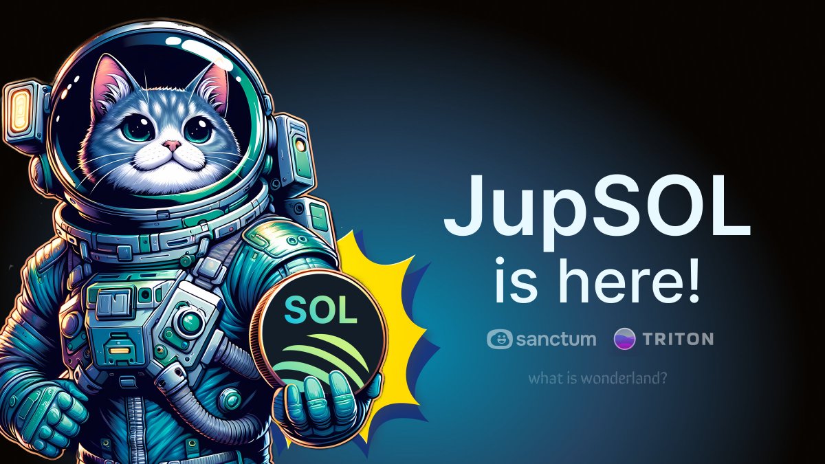 JupiterExchange's tweet photo. Announcing JupSOL – the highest yield LST on Solana, with trustless delegation to Jupiter’s Validator.
This validator has 0% fees and 100% MEV kickback and currently has an additional 100K SOL delegated to increase the yield on JupSOL. 

This will likely make JupSOL the highest yielding LST right now across all of Solana, until the APY normalizes and JupSOL completes it's bootstrapping phase. 

This enhanced APY will begin at the next Solana epoch, which you can view at https://t.co/tJa7rexdUW.

This validator is a crucial part of our plan to help our users land transactions better on Jupiter. More stake on this validator will allow Jupiter to send more transactions and reduce transactions affected by congestion.

This validator is run by @triton_one, and we’re very grateful to have their expertise in ensuring the validator is world-class. 

JupSOL is also powered by @sanctumso, allowing users to swap for and out of JupSOL while plugging into deep liquidity on Sanctum’s router.

Read more about how JupSOL works, written by @soleconomist from the Sanctum team: 

https://t.co/FDyTovxHUO

If you are a member of the Jupiverse community, holding JupSOL helps you and your fellow Catdets land more transactions using Jupiter!

https://t.co/ICBMsLaMzF

Also, what is wonderland?