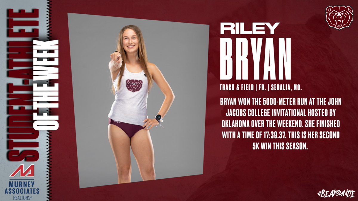 The MSU Athletics Student-Athlete of the Week presented by Murney Associates, Realtors is Riley Bryan! 🐻 

#BearsUnite | @MSUBearsTrackXC