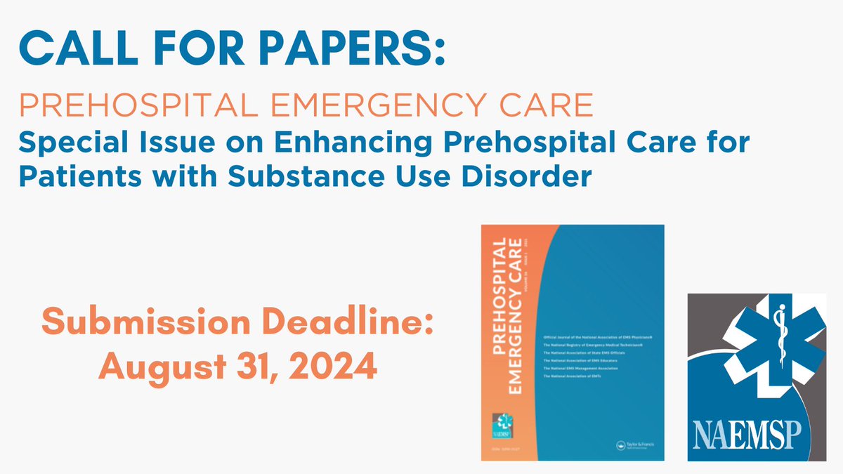 Prehospital Emergency Care is currently seeking submissions for a special section on enhancing prehospital care for patients with substance use disorder. Learn more and consider submitting a manuscript: naemsp.org/prehospital-em…