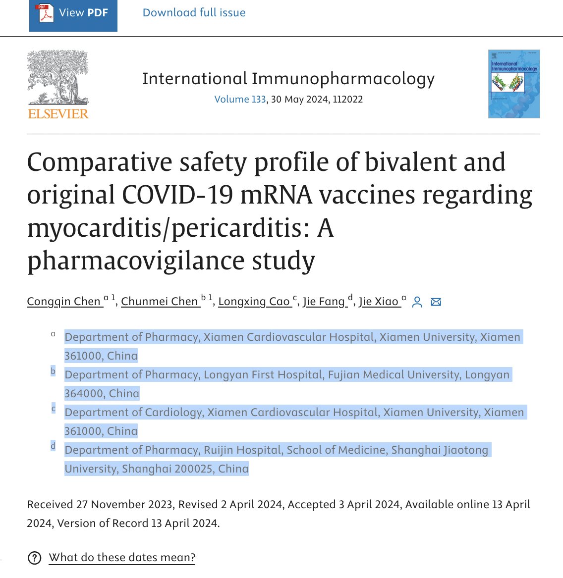 This is so bizarre Chinese scientists evaluating the US VAERS for mRNA vaccine myocarditis - when China doesnt use the same - find it safe and ... (drumroll) 'support their continued use as updated boosters.' sciencedirect.com/science/articl…