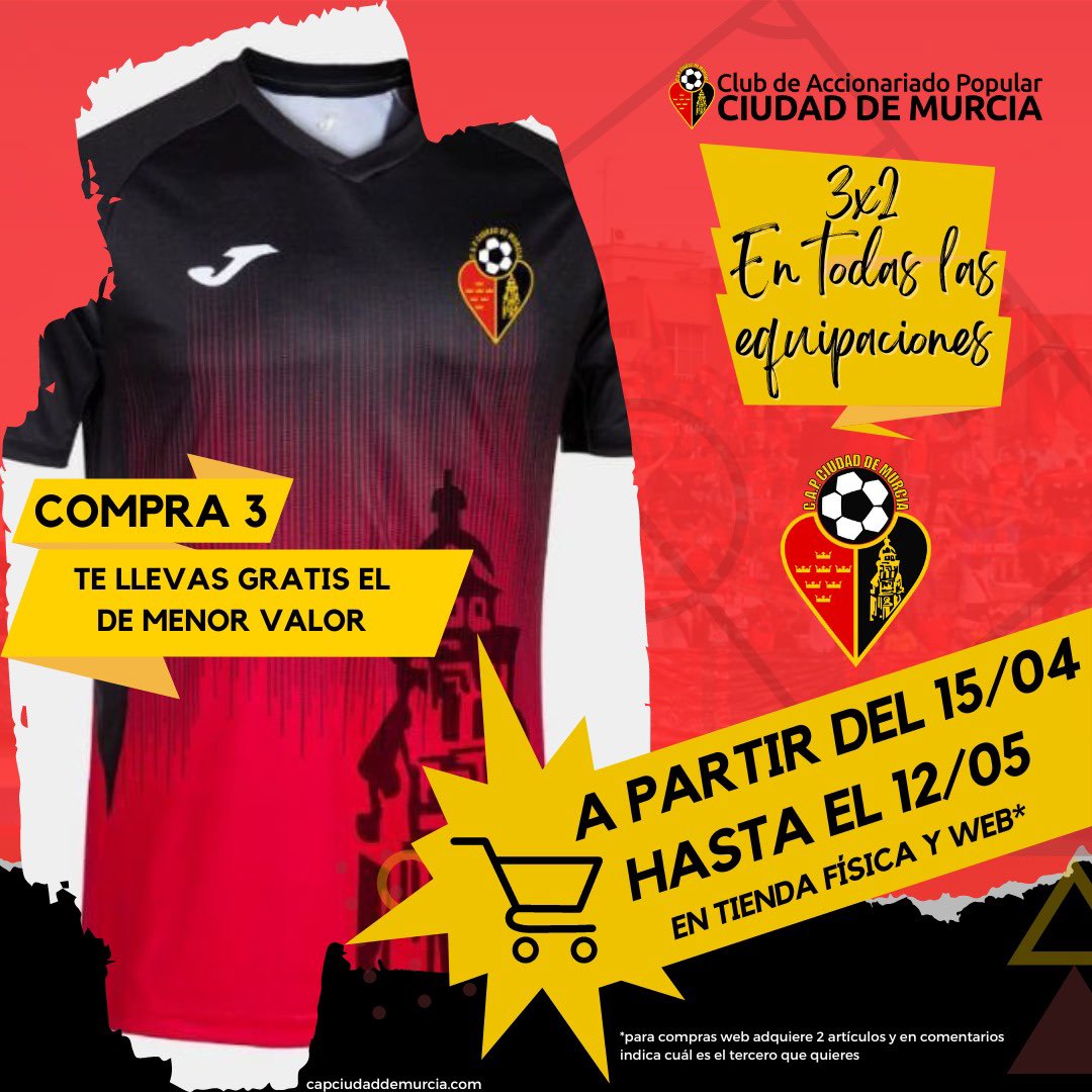 🚨 𝗟𝗜𝗤𝗨𝗜𝗗𝗔𝗖𝗜𝗢́𝗡 

👉🏼 Desde hoy y hasta el final de temporada 3x2 en todos los productos de tienda.

🛒 Compra 3 y te llevas gratis el de menor precio.

📖 Válido en tienda en días de partido, en web compra dos e indica en el pedido cuál quieres de tercero gratis.

♥️🖤