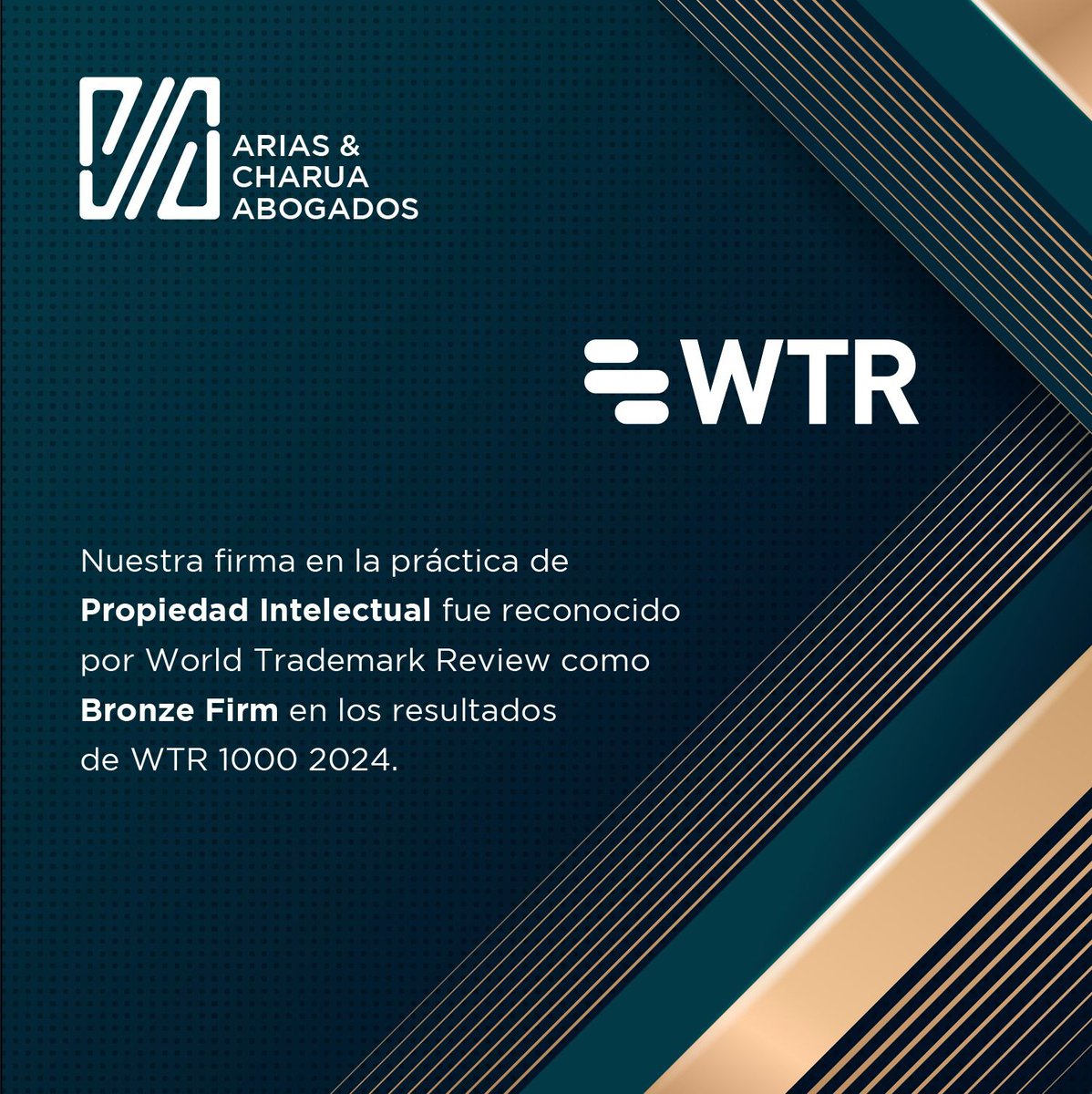 AcmypA's tweet photo. Gracias a World Trademark Review por el reconocimiento como Firma Bronce en Propiedad Intelectual. Gracias a nuestros clientes y amigos por su confianza.  

WTR recognized our IP y practice as a Bronze Firm in its 2024 WTR ranking. Thanks to our clients and friends https://t.co/5w8oMhNVw7