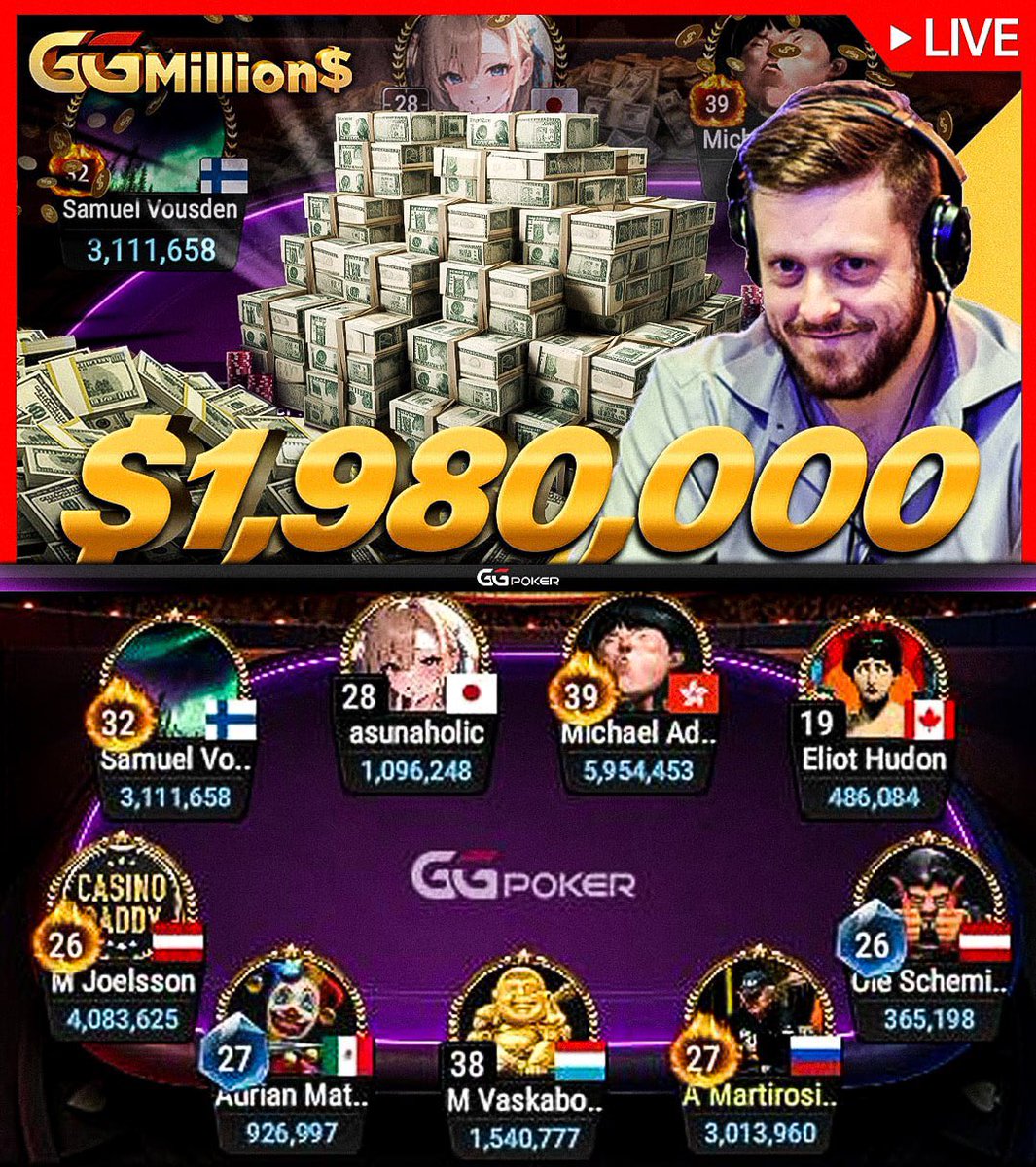 Giving away $50 <a href="/GGPoker/">GGPoker</a> ticket; Follow, Like, RT &amp; tag a friend to enter! 

$1,980,000 Super High Roller FINAL TABLE w/ <a href="/bparispoker/">bparispoker</a> , LIVE NOW! Watch on ggpoker.tv