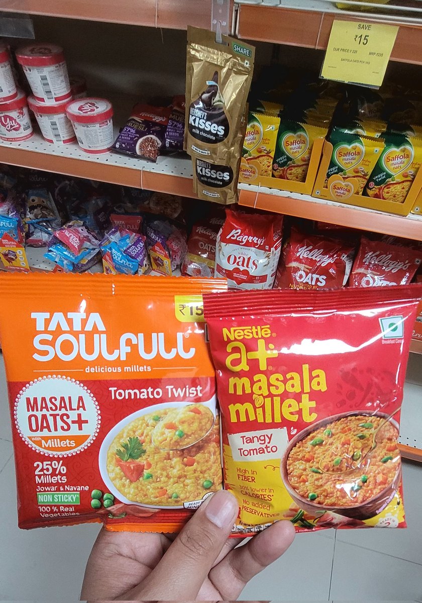 Millets Oats the good food. Tata Consumer pitching it much better can say. Tried both, tastes the same while Tata Soulfull priced at 15₹ for 35 Grams, Nestle priced at 30₹ for 40 Grams.