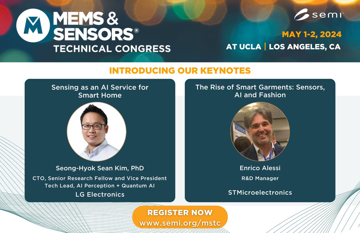 SEMIAmericas's tweet image. The #SEMI_MSTC agenda is stacked with an impressive lineup of MEMS and sensors experts. ✨ Join us May 1-2 at @UCLA to learn more about the integration of #articificialintelligence from our keynote speakers. 🔗 Register now &amp;gt;&amp;gt; semiamericas.org/mstc-24