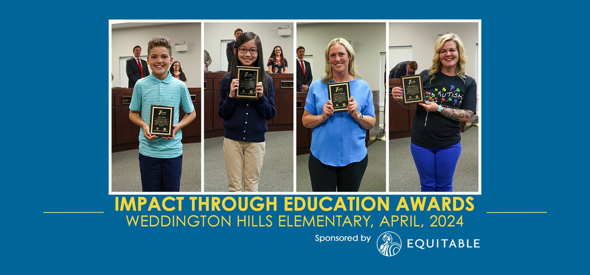Congratulations to our Equitable Impact Through Education Award winners for April 2024! ✨🎉✨ Our winners are from Weddington Hills Elementary!🌟