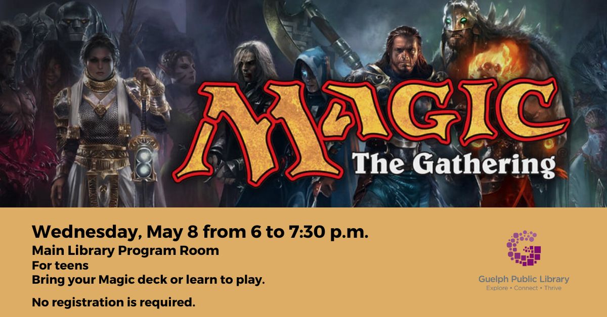 Teens: Bring your Magic deck or learn to play this collectible card game at the beginner table. No registration is required. 🗓️Wednesday May 8 ⏲️6 p.m. 📍Main Library