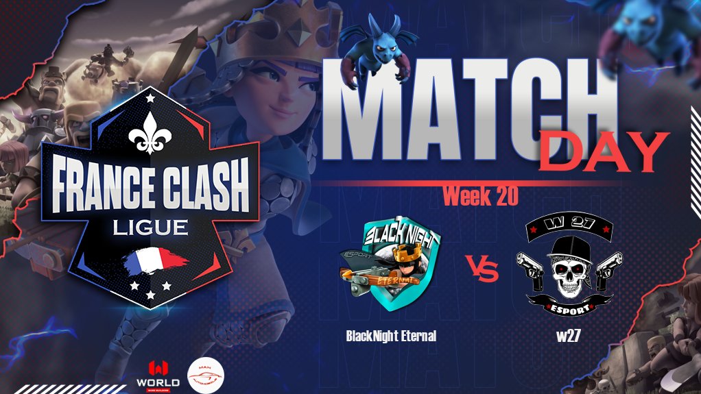W27ESPORT's tweet photo. ⭐JOUR DE MATCH⭐

⏰ 21h
⚔ W27E-Sport 🆚️ Black Night Eternal
🏆 @FCL_Coc | Match de championnat https://t.co/aBsQU3BaZO
