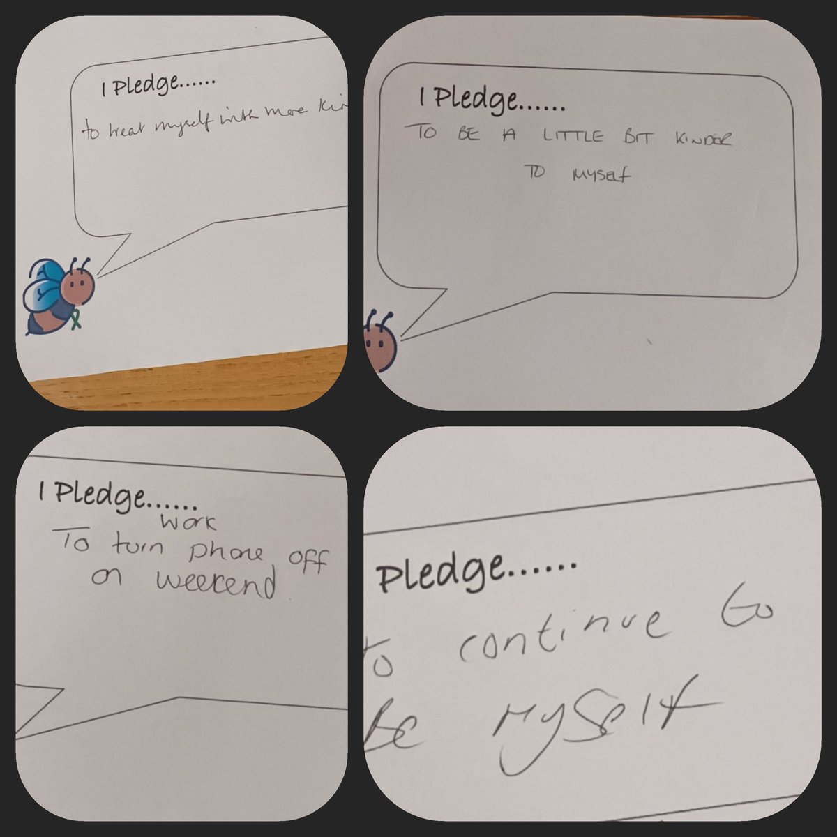 M33CMK's tweet photo. #SettingTheScene #empowering  &amp; #Inspiring  a few of the pledges our @AneurinBevanUHB #MHLD colleagues made 'for themselves" as they wrapped up the sessions. 👏👏 https://t.co/q1Rp7CbxuQ
