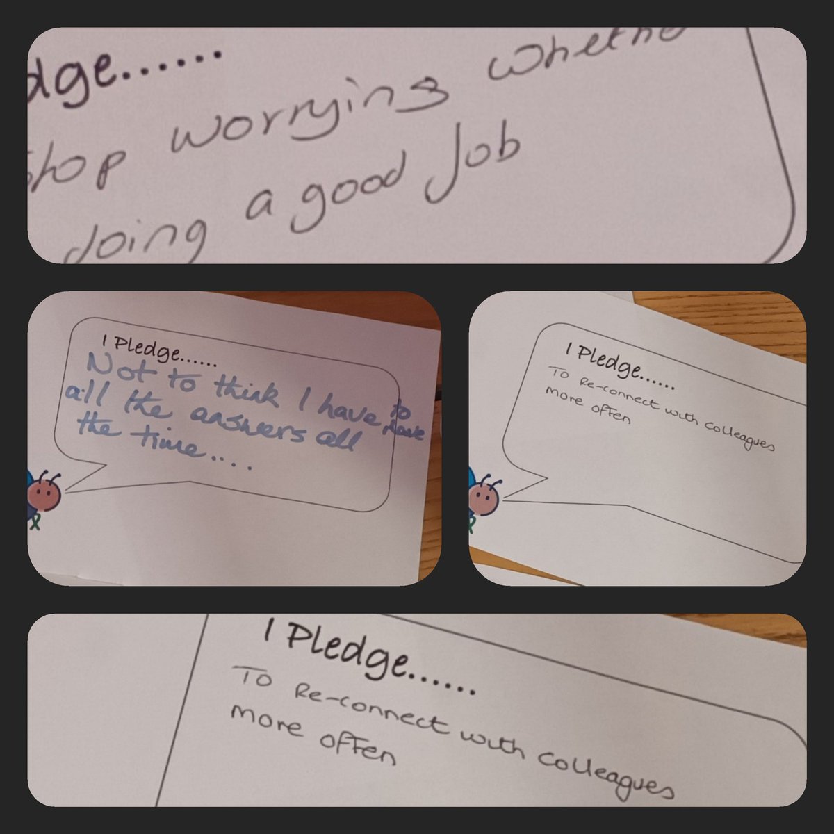 M33CMK's tweet photo. #SettingTheScene #empowering  &amp; #Inspiring  a few of the pledges our @AneurinBevanUHB #MHLD colleagues made 'for themselves" as they wrapped up the sessions. 👏👏 https://t.co/q1Rp7CbxuQ