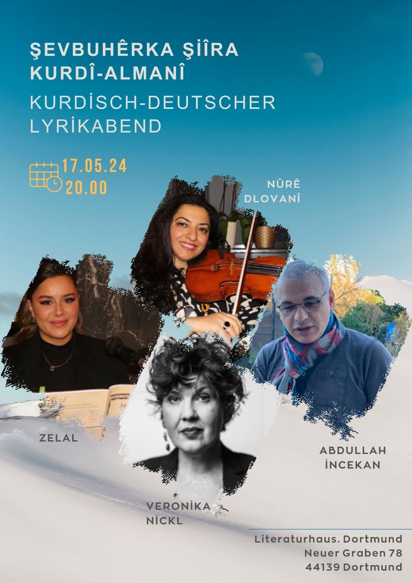 Piştî mehekê li Dortmundê şeva me ya helbeste Kurdî-Almanî heye. * Ka dengê me bighînin her derê. * Goethe-Berken Bereh - Rilke - Rojen Barnas - Nietzsche - Abdullah Peşêw - Heine - Arjen Arî - Bachmann - Şikoyê Hesen .... * Bi Kurmancî + Almanî * #helbest #Kurdish #lyrik