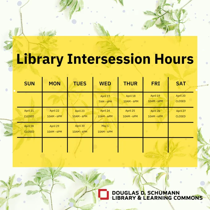 Calendar of Library Intersession Hours